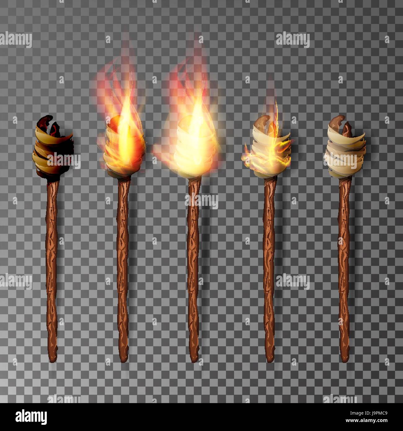 Torch With Flame. Realistic Fire. Realistic Fire Torch Isolated On