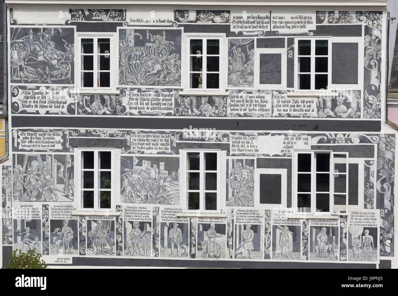 Austria,Lower Austria,forest fourth,Weitra,Sgraffitohaus,facade,detail, Stock Photo