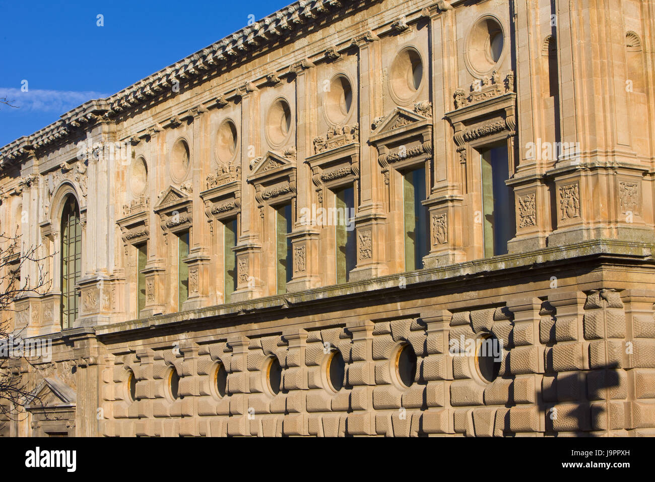 Spain,Andalusia,Granada,Alhambra,palace,Karl V,outside facade, Stock Photo