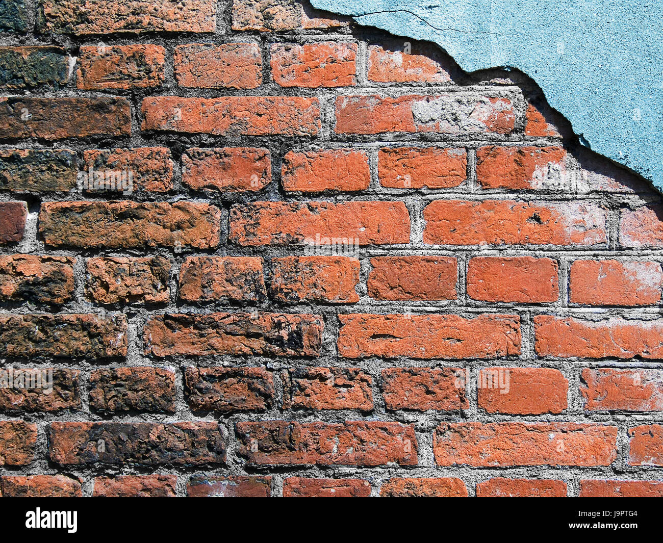 Brick defensive wall,drop red,plaster,blue,medium close-up,house ...