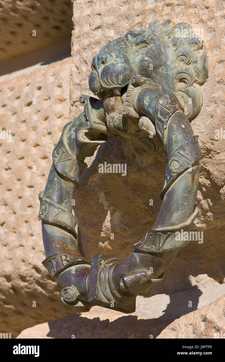 Spain,Andalusia,Granada,Alhambra,palace,Karl V,lion's head,bronze ring,medium close-up, Stock Photo