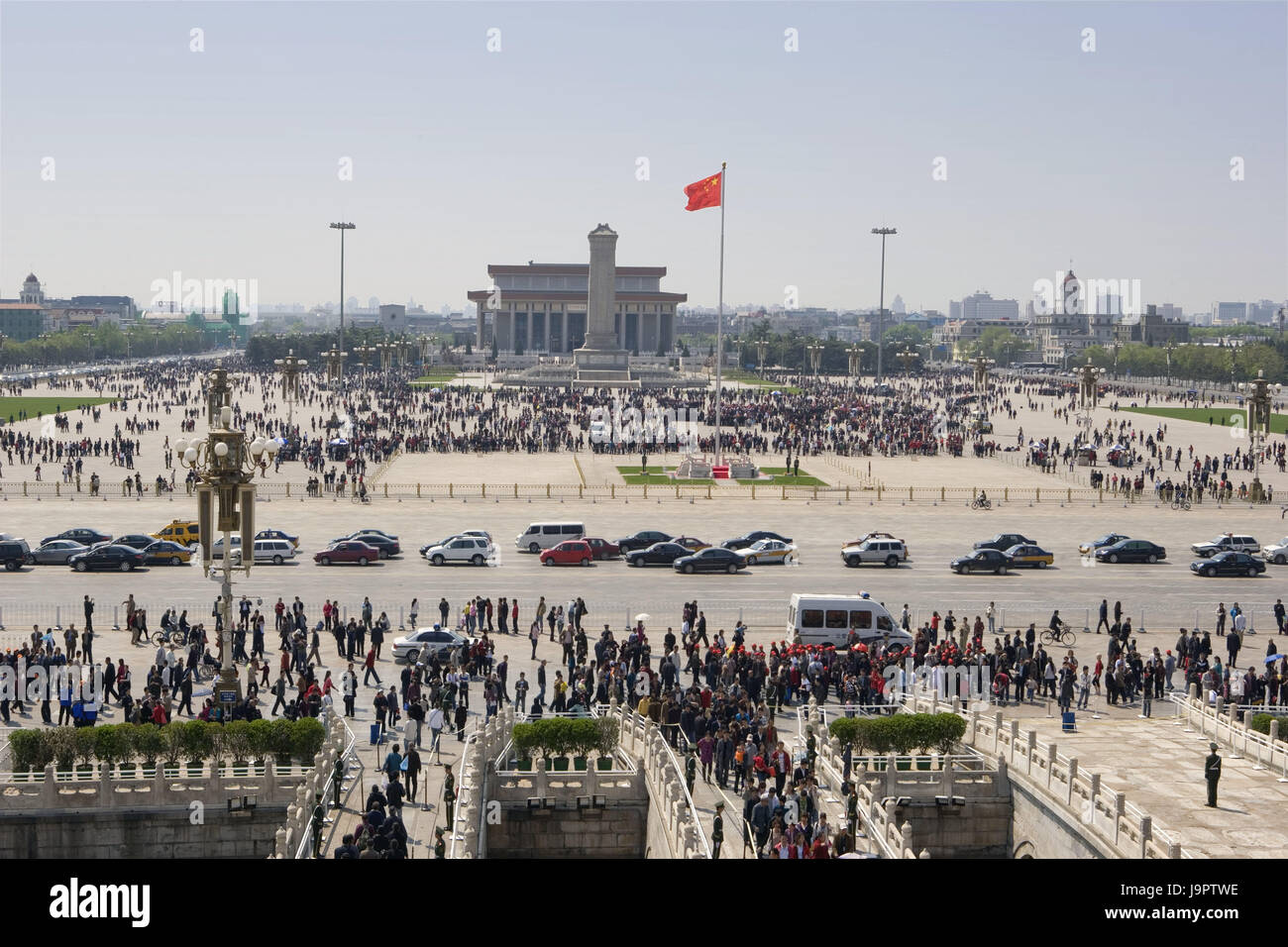 China,Peking,space of the heavenly peace,Mao mausoleum,monument of the national heroes,visitors,car,Asia,Eastern Asia,town,capital,destination,culture,place of interest,Tiananmen,building,mausoleum,monument,tourism,tourist,person,outside, Stock Photo