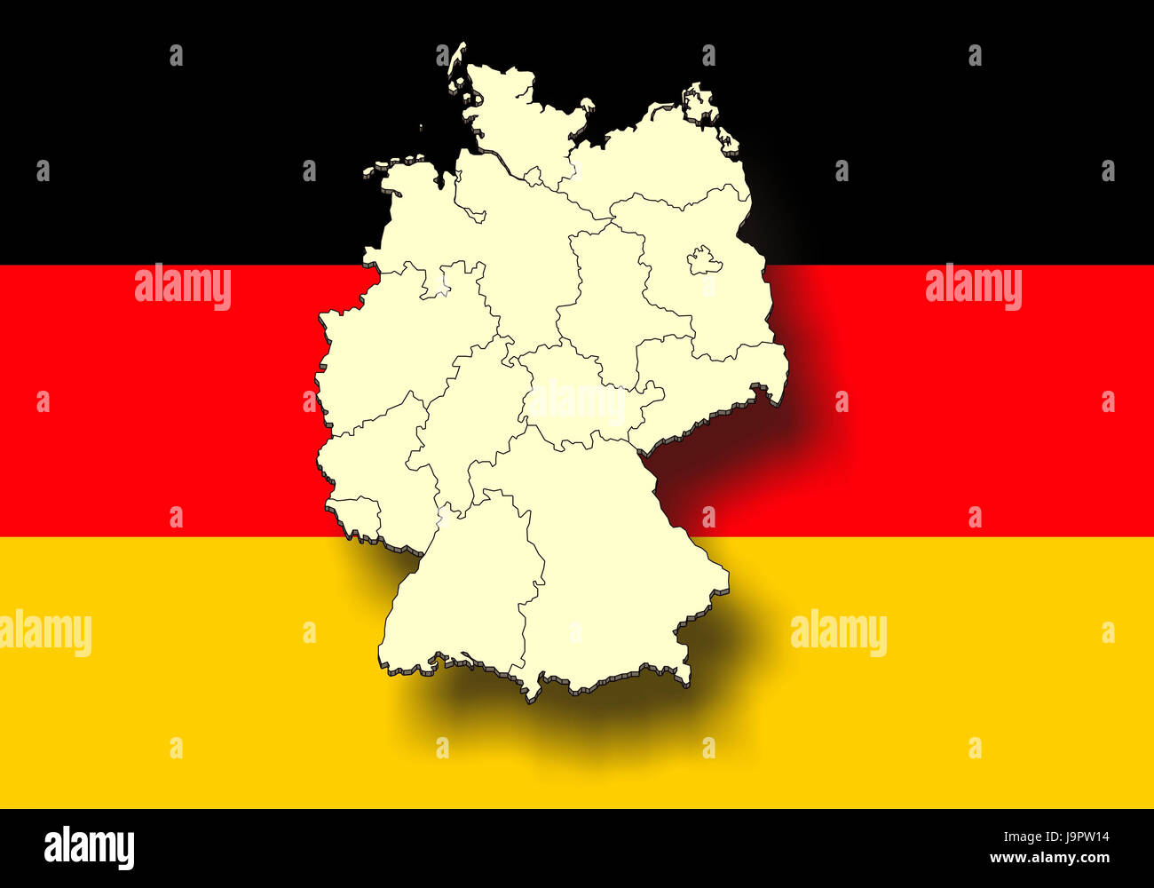 Computer graphics,Germany,national colours,map,federal states, Stock Photo
