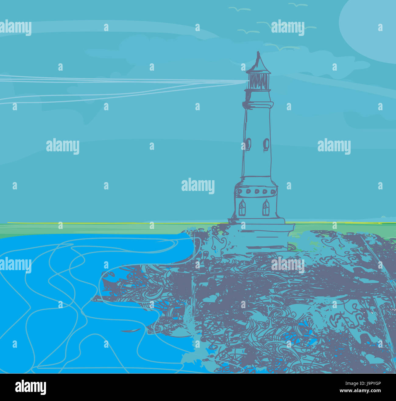 tower, navigation, poster, nautical, landscape, scenery, countryside ...