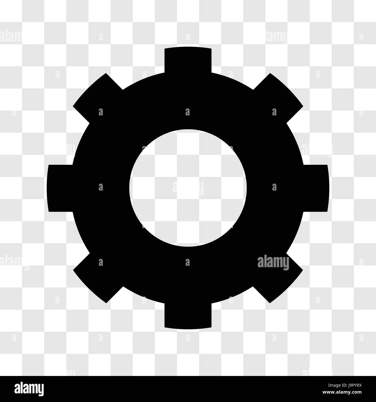 Gear icon, iconic symbol on transparency grid.  Vector Iconic Design. Stock Vector