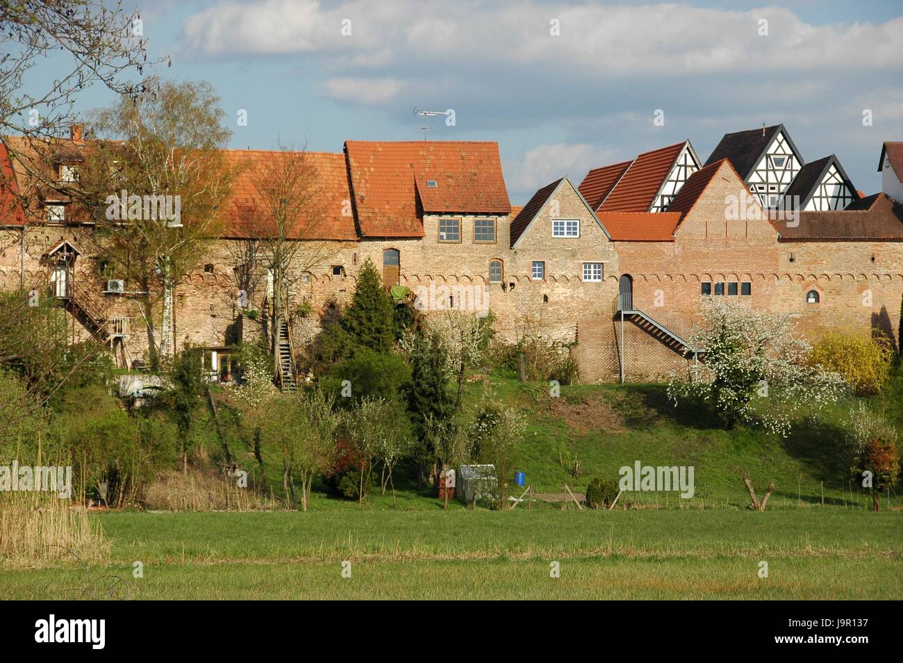 frame-work, city wall, langue of land, rhineland-palatinate, brick, historical, Stock Photo