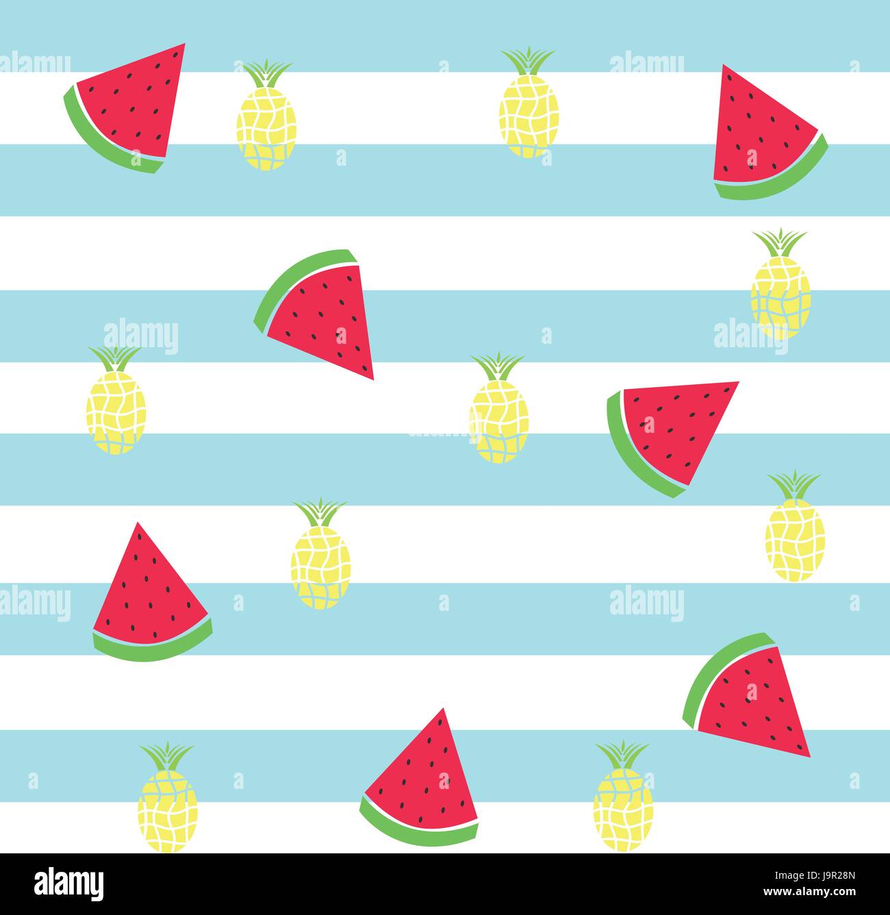 slice watermelon and pineapple on striped blue background Stock Vector ...
