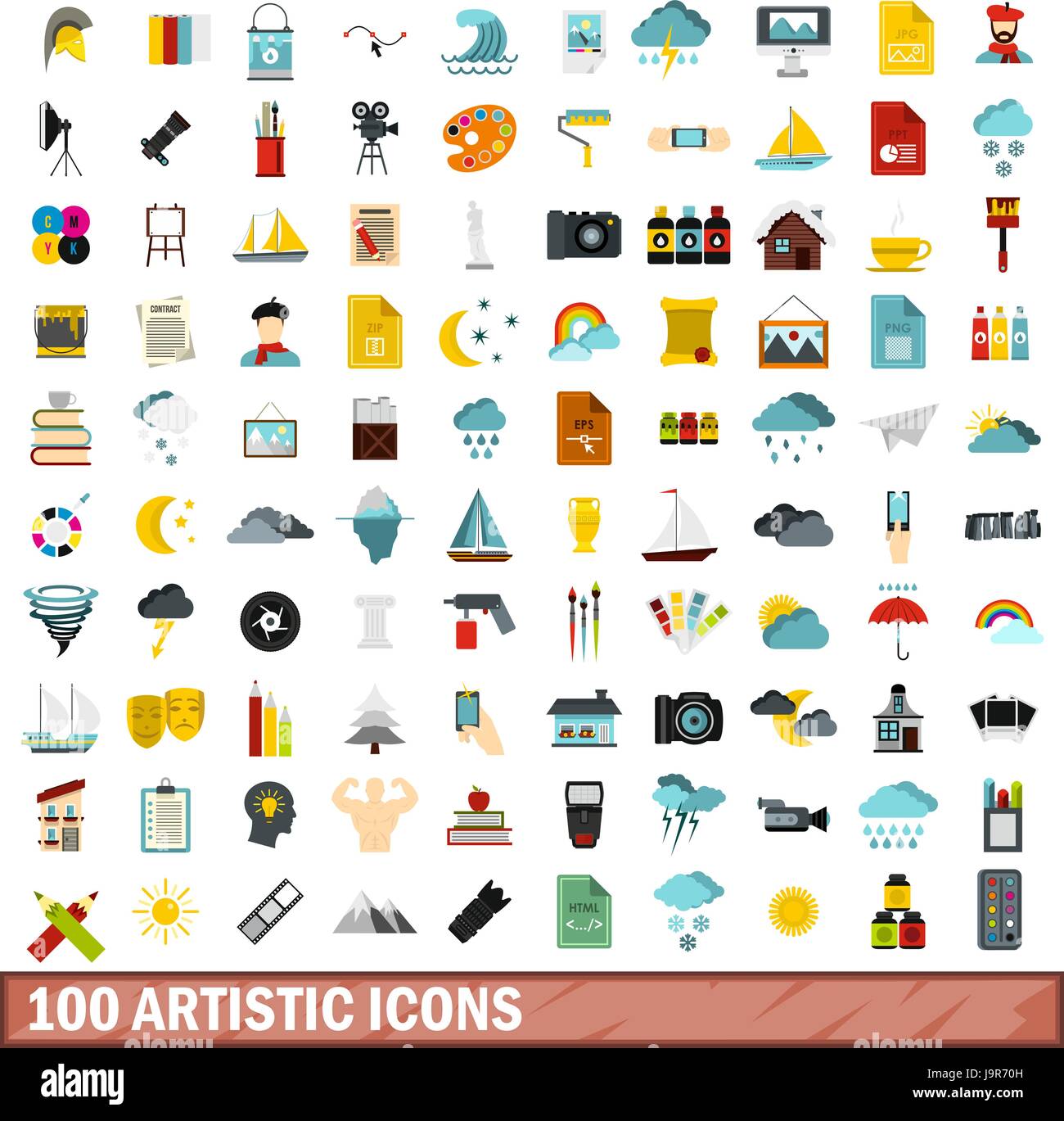 100 artistic icons set, flat style Stock Vector Image & Art - Alamy