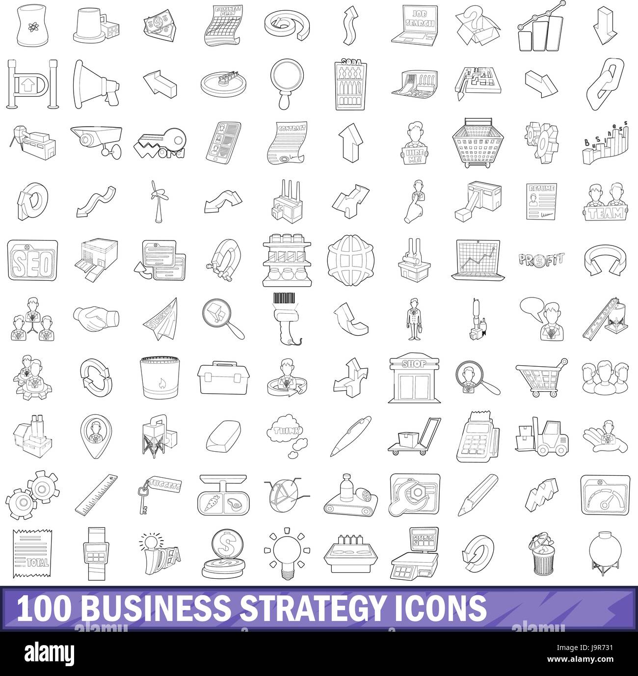 100 business strategy icons set, outline style Stock Vector Image & Art ...