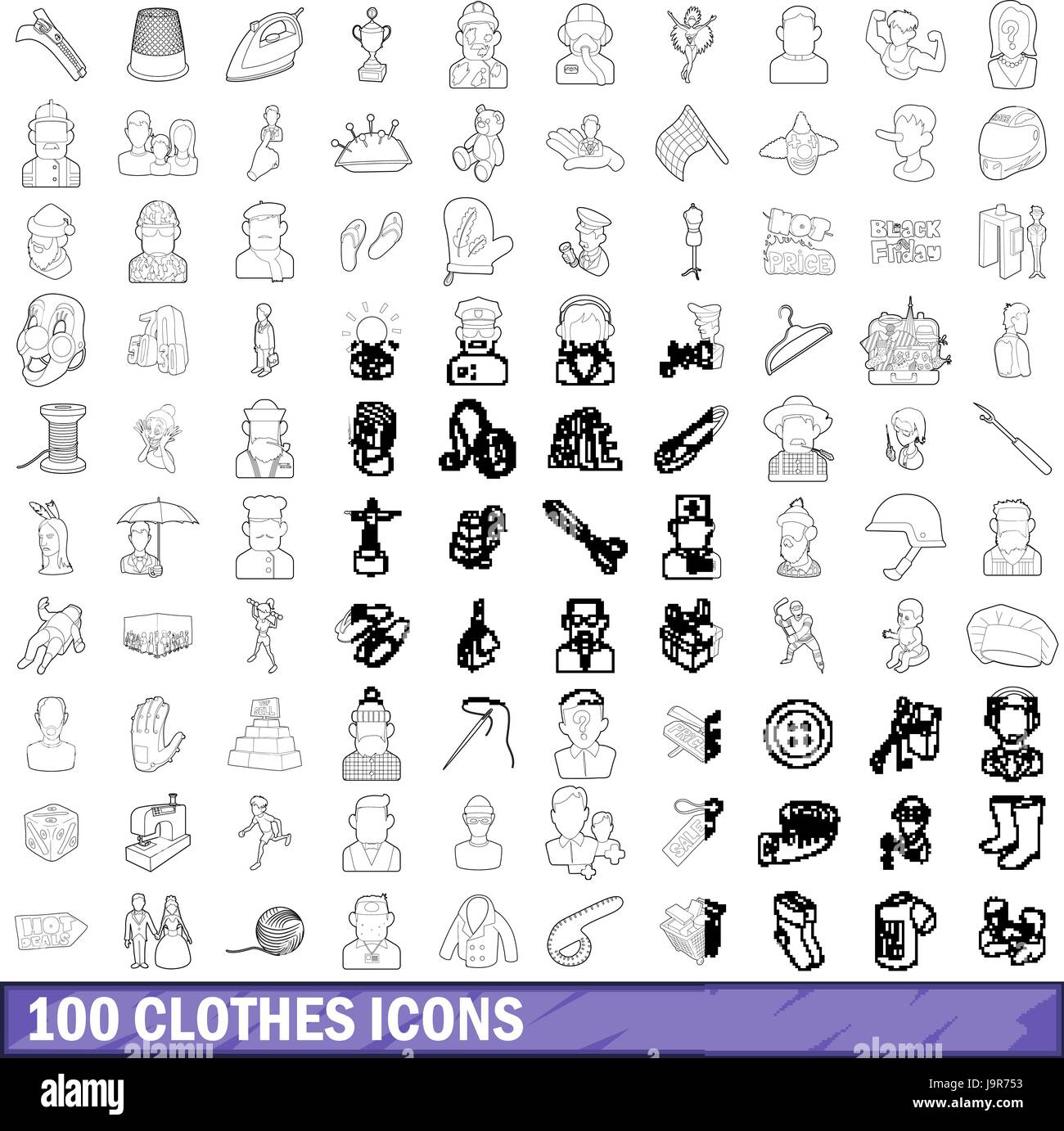 100 clothes icons set, outline style Stock Vector Image & Art - Alamy
