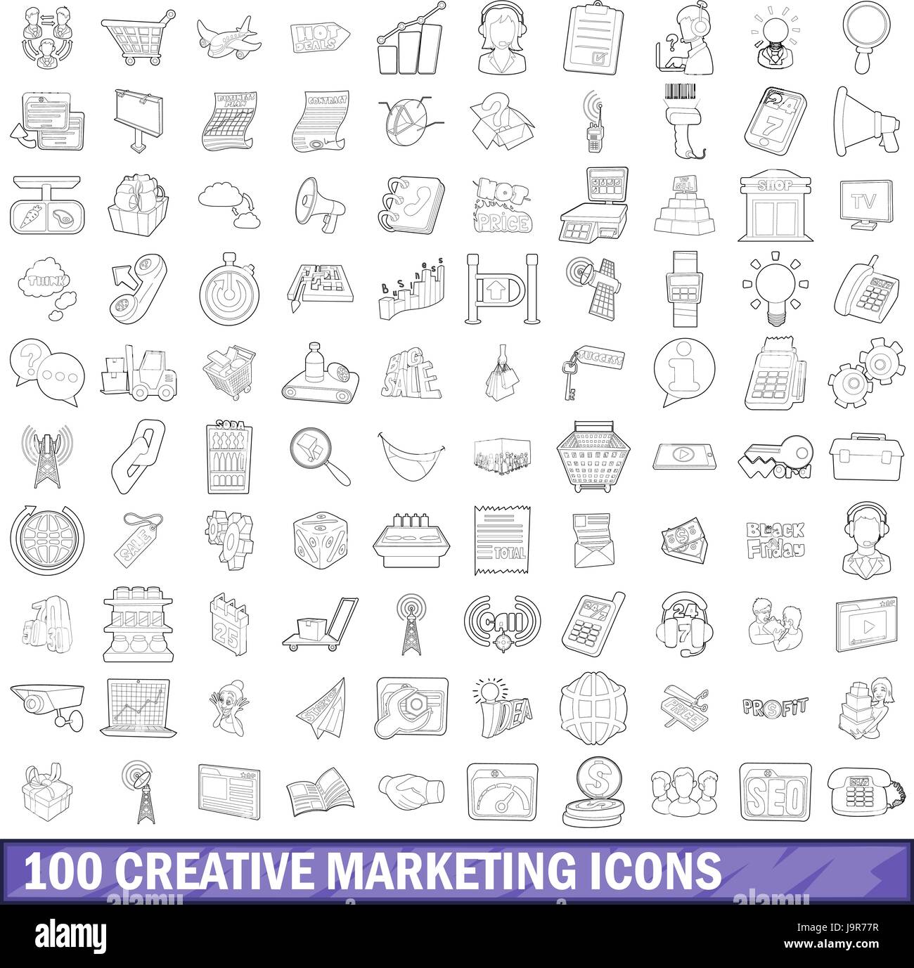 100 creative marketing icons set, outline style Stock Vector Image ...