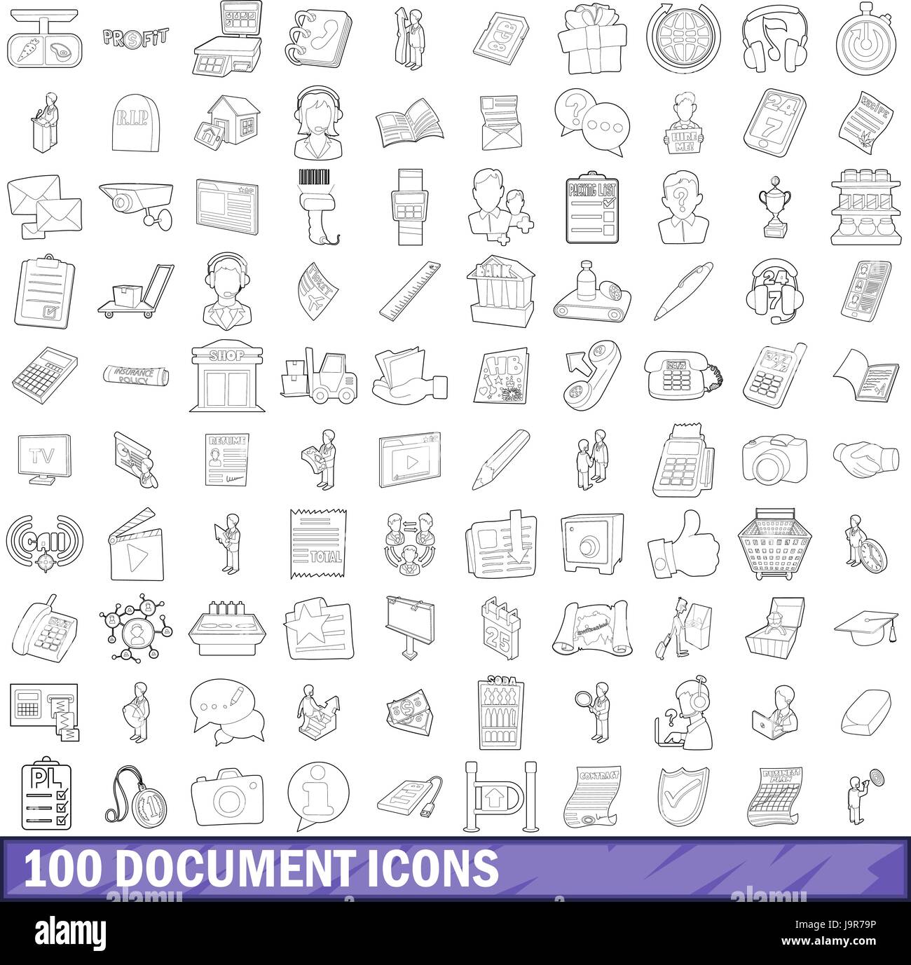 100 document icons set, outline style Stock Vector Image & Art - Alamy