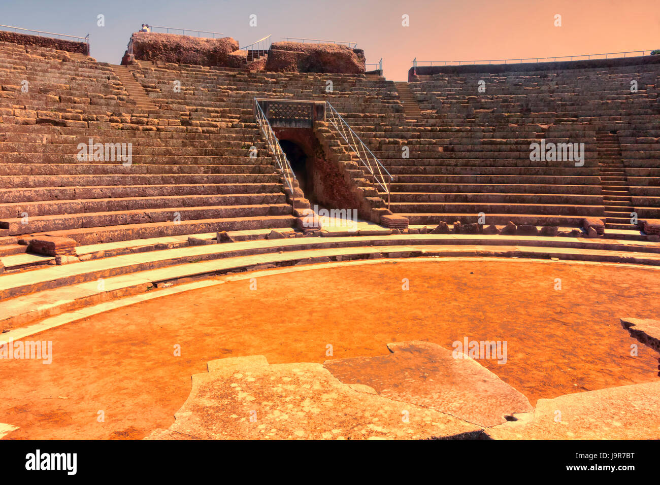 Sunset panorama of the Roman Imperial Theater in Ostia Antica Rome