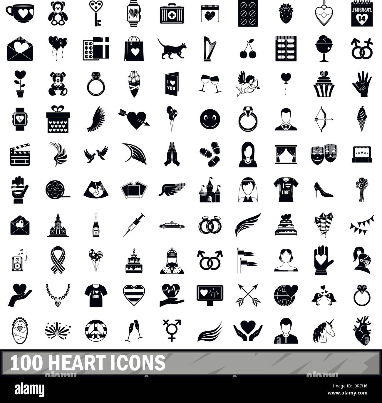 100 heart icons set, simple style Stock Vector Image & Art - Alamy
