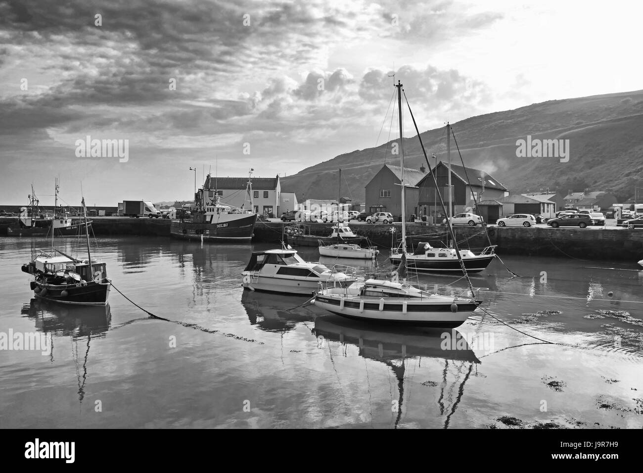 Gourdon Harbour, Aberdeenshire, Scotland - Black & White Stock Photo