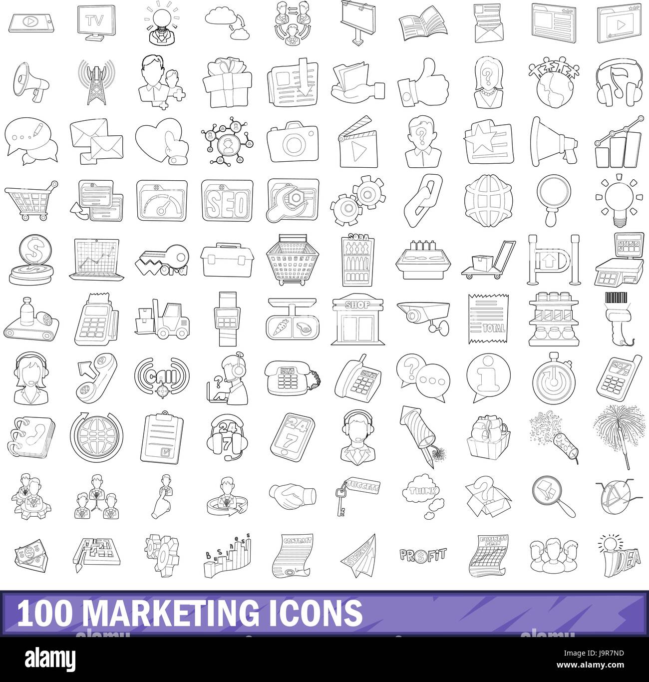 100 marketing icons set, outline style Stock Vector Image & Art - Alamy