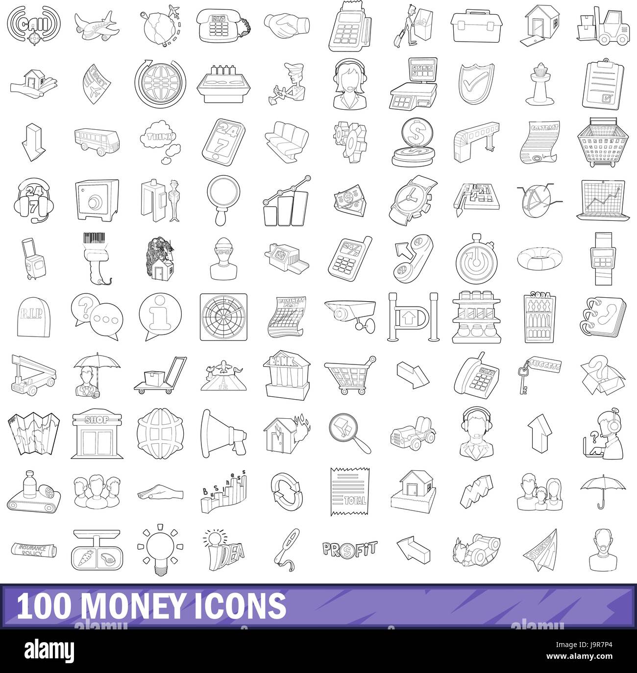 100 money icons set, outline style Stock Vector Image & Art - Alamy