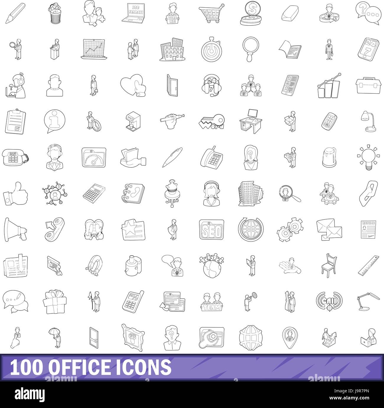 100 office icons set, outline style Stock Vector Image & Art - Alamy