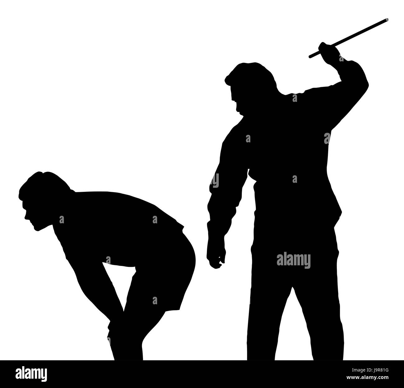 Silhouette of a man applying corporal punishment on teenage boy Stock Photo