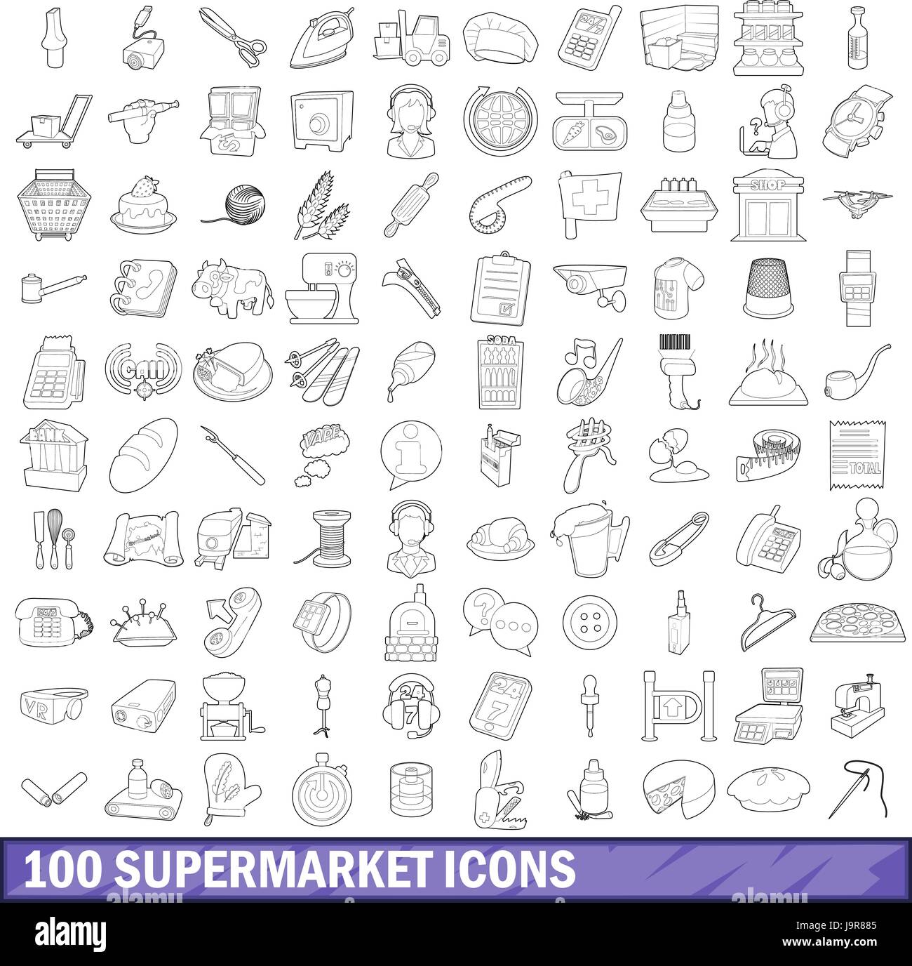 100 supermarket icons set, outline style Stock Vector Image & Art - Alamy