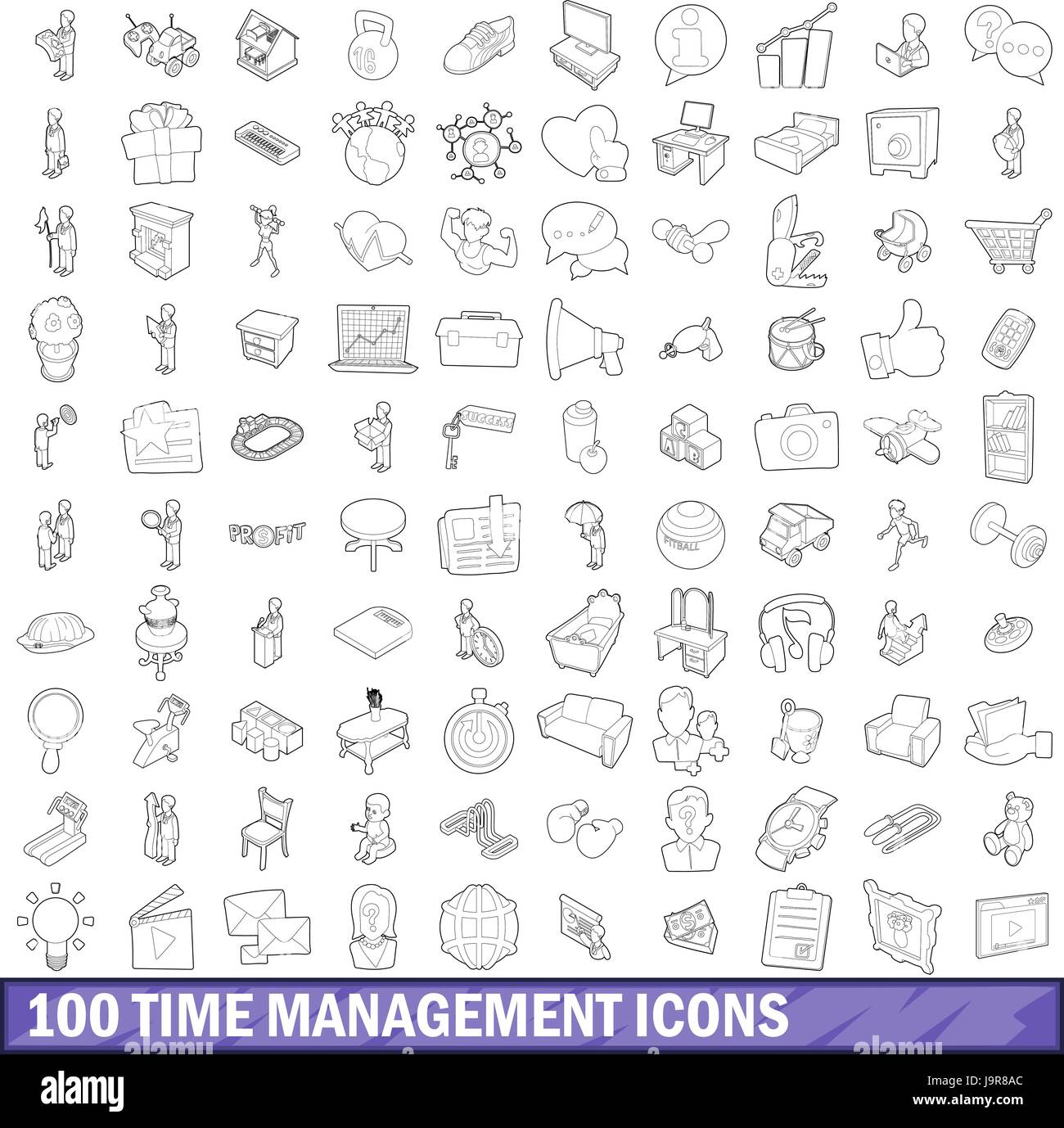 100 time management icons set, outline style Stock Vector Image & Art ...