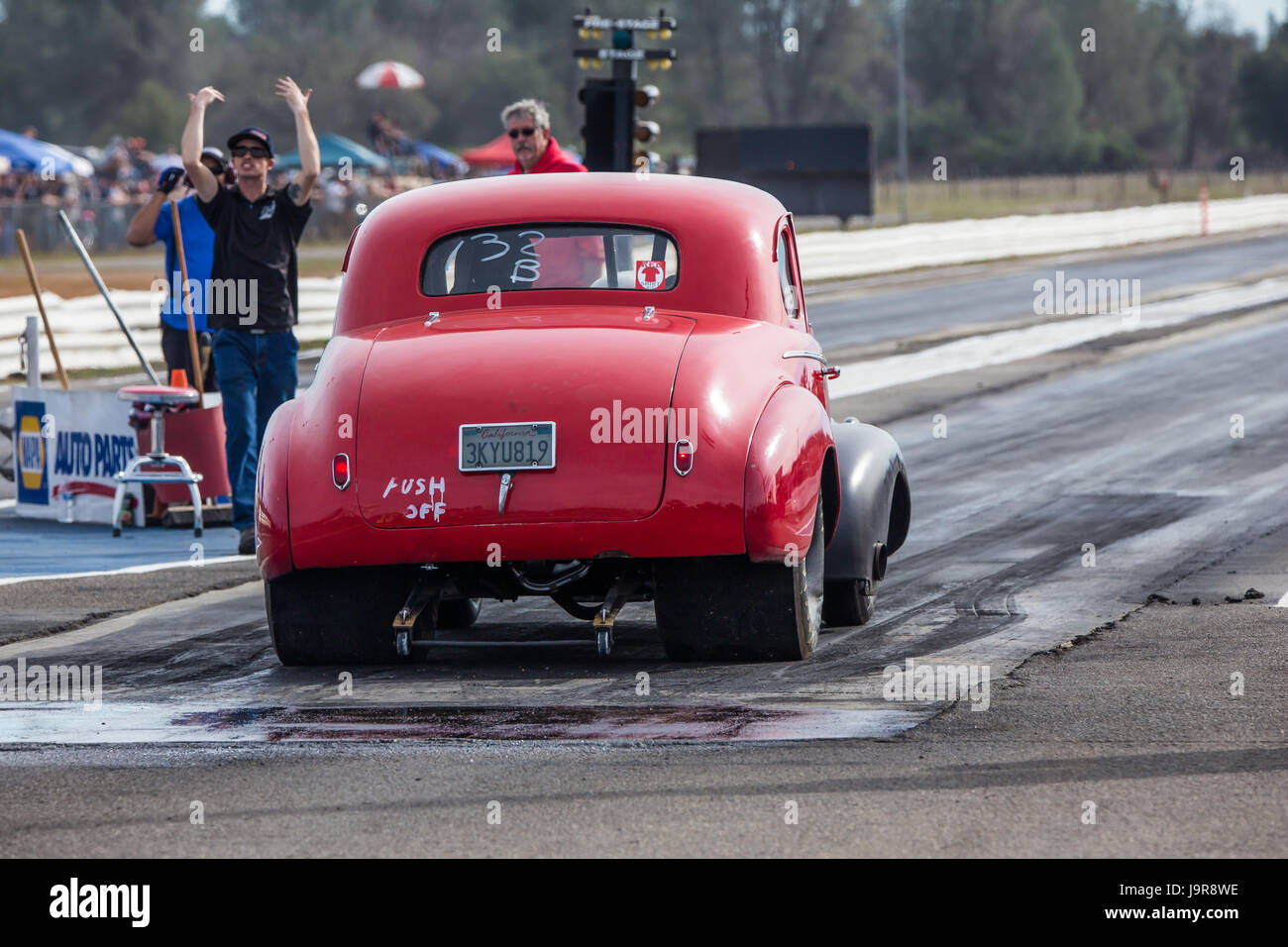 Hot rod at the Redding Drag Strip in Northern California Stock Photo