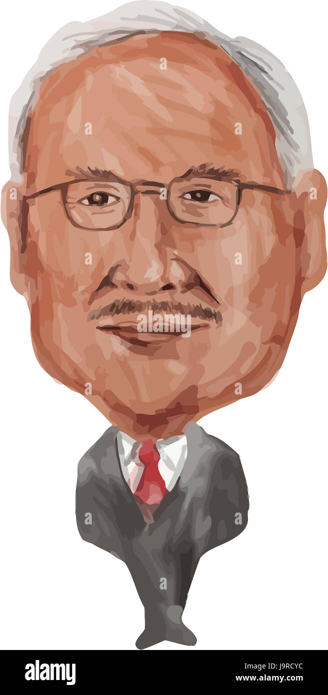 Water color caricature illustration of Dato' Sri Haji Mohammad Najib bin Tun Haji Abdul Razak (born 23 July 1953) the sixth Prime Minister of Malaysia Stock Photo