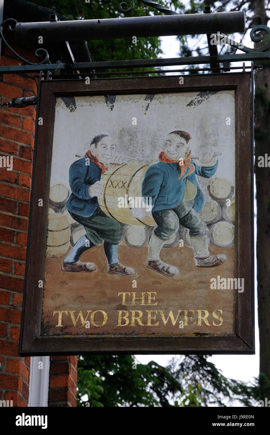 Two Brewers Inn sign, Marlow, Buckinghamshire, Stock Photo