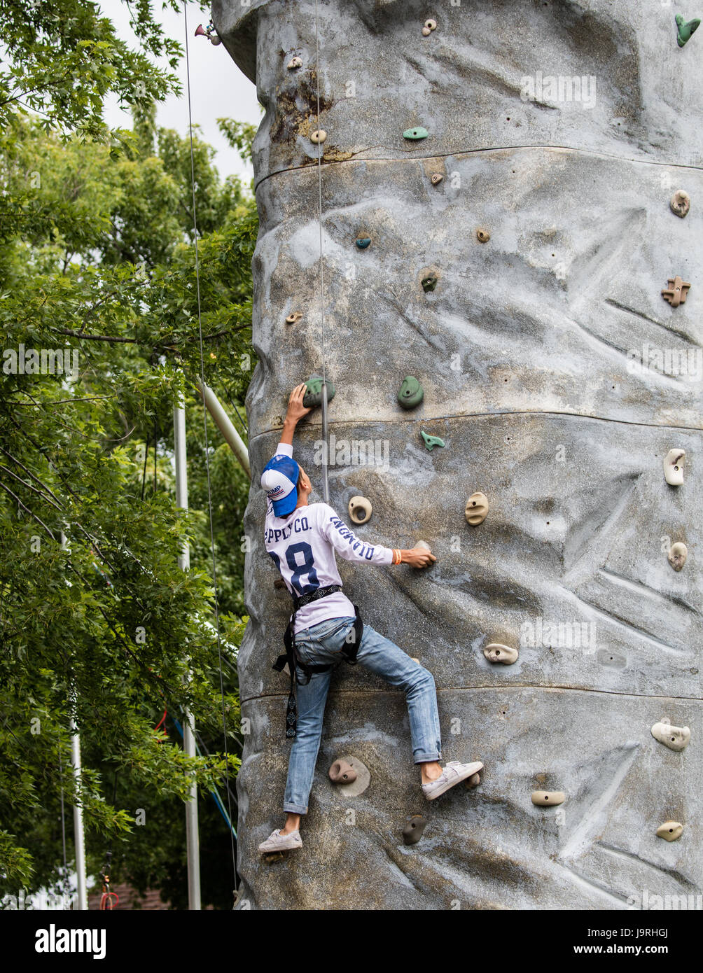 Rock climbing wall at the Shasta County Fair. Stock Photo