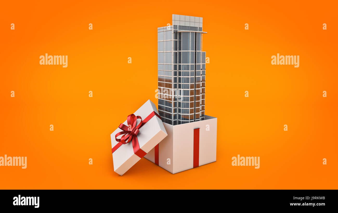Present Design 3d Building building. Gift box concept. 3D rendering Stock Photo - Alamy