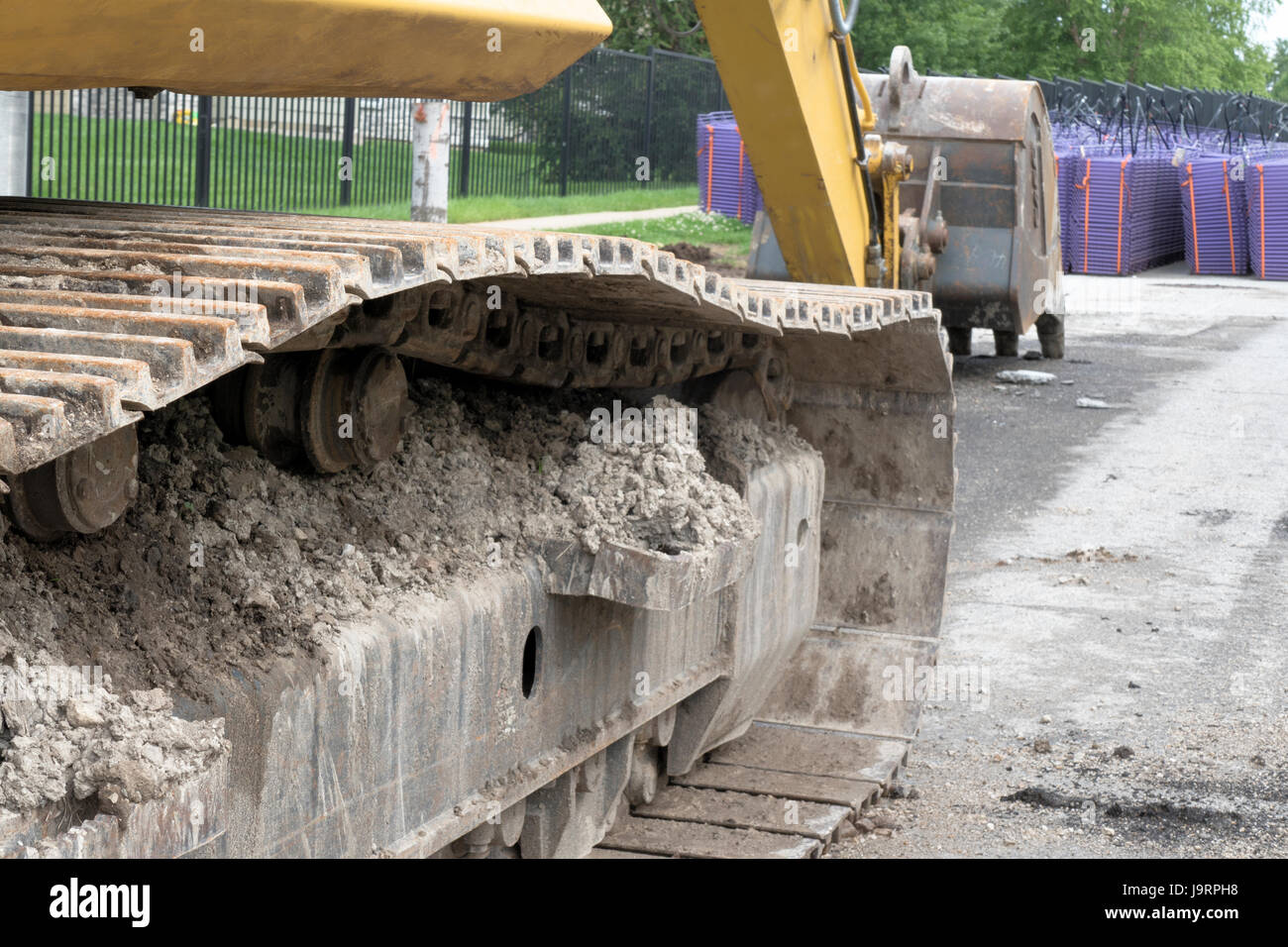 Construction Excavator Tracks Stock Photo Alamy