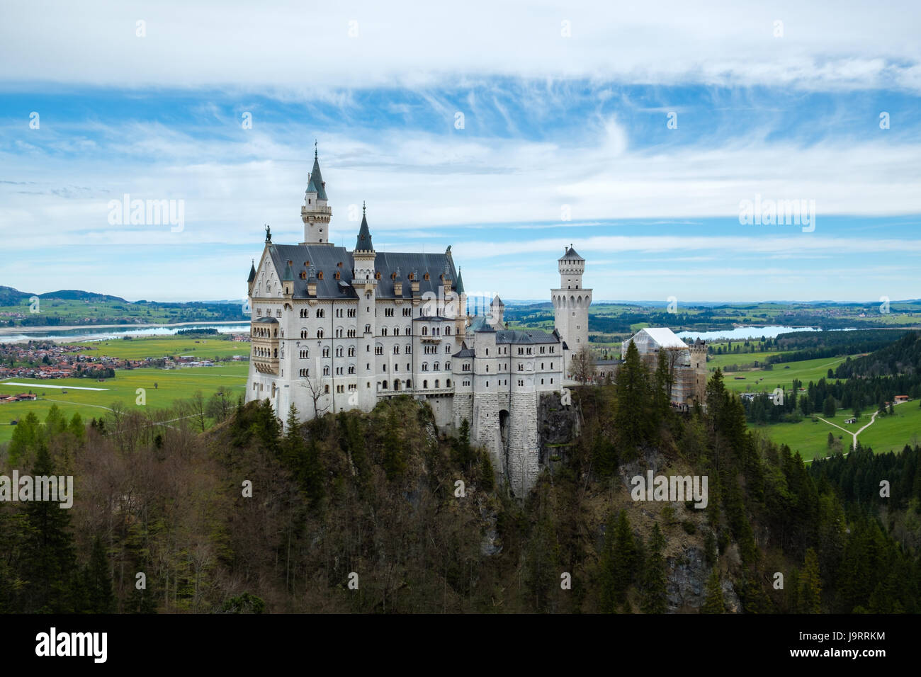 Neuschwanstein castle, view from Marienbrucke bridge, the famous