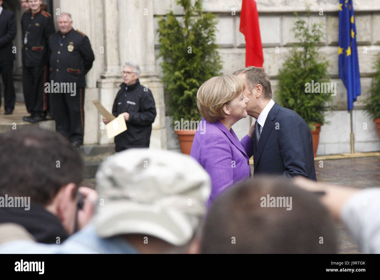 Politician,Angela Merkel,Donald Tusk,half portrait,greeting,no model release,no property release, Stock Photo