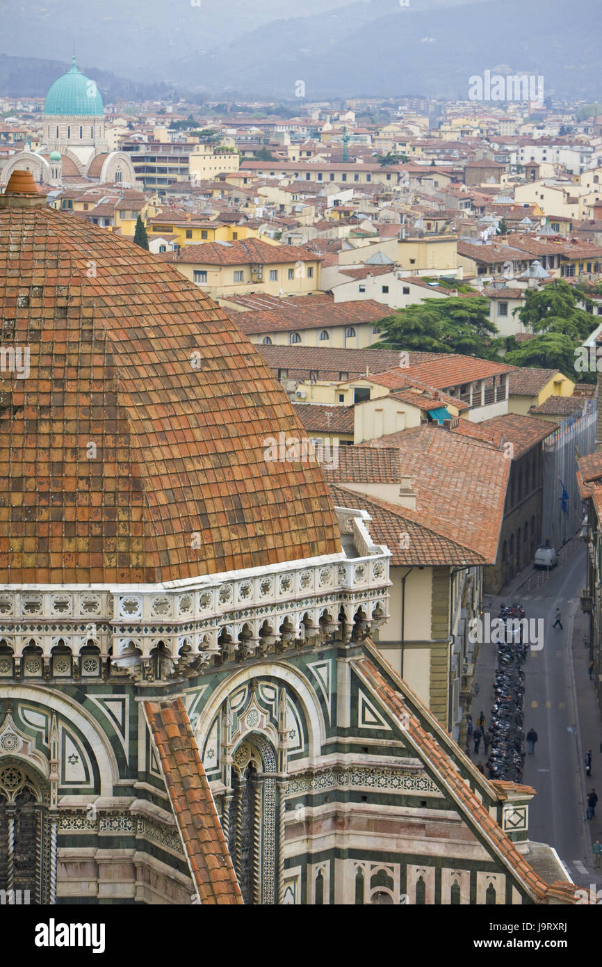 Italy,Tuscany,Florence,cathedral Santa Maria del Fiore,detail,Apside,dome,town overview,Europe,town,cathedral square,Old Town,culture,sacred construction,cathedral,church,Duomo,Santa-Maria-del-Fiore,structure,historically,architecture,church facade,apse band,overview,curled,place of interest,nobody,UNESCO-world cultural heritage,outside, Stock Photo