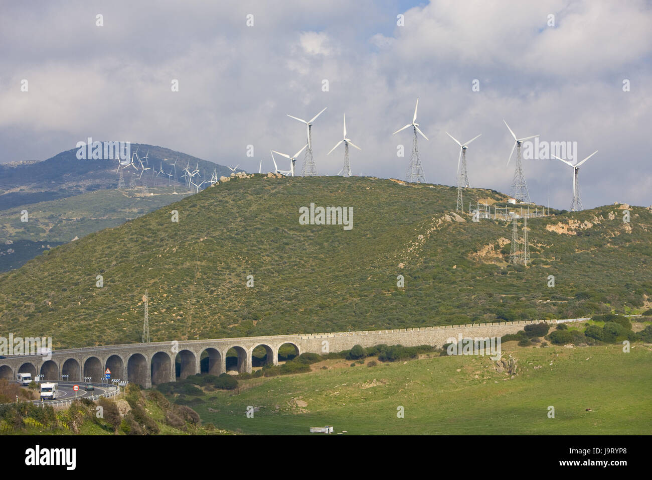 Spain,Andalusia,wind power station,bridge,scenery, Stock Photo