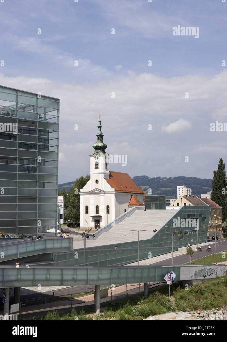 Austria,Upper Austria,Linz,town parish church,are Electronica centre ...