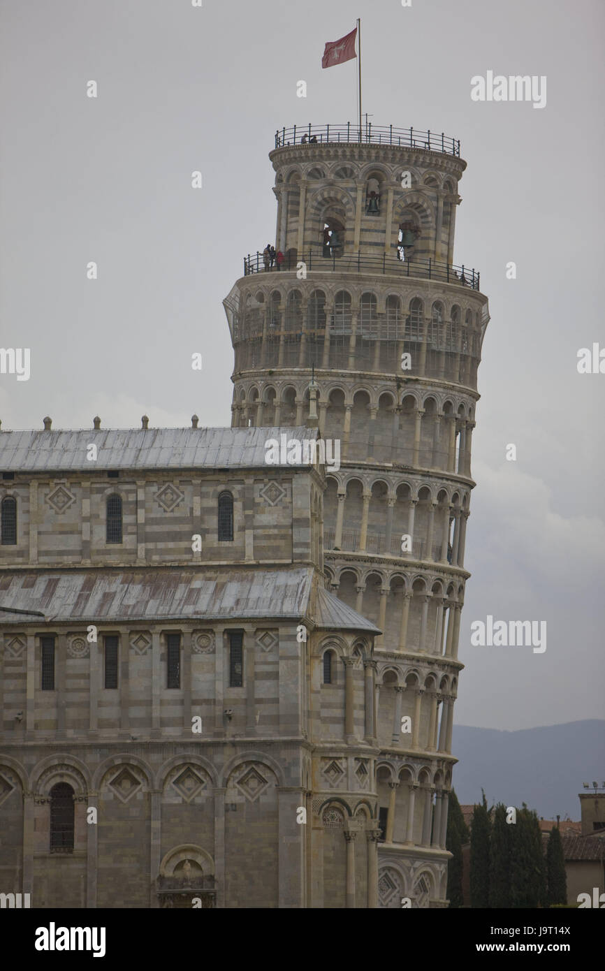 Italy,Tuscany,Pisa,Piazza del Duomo,Torre Pendente,'oblique tower',cathedral,Europe,structures,historically,architecture,bell tower,Campanile,culture,Duomo Santa Maria Assunta,church,sacred construction,church,Campo dei Miracoli,people,visitors,cloudies,place of interest,landmark,UNESCO-world cultural heritage,outside, Stock Photo