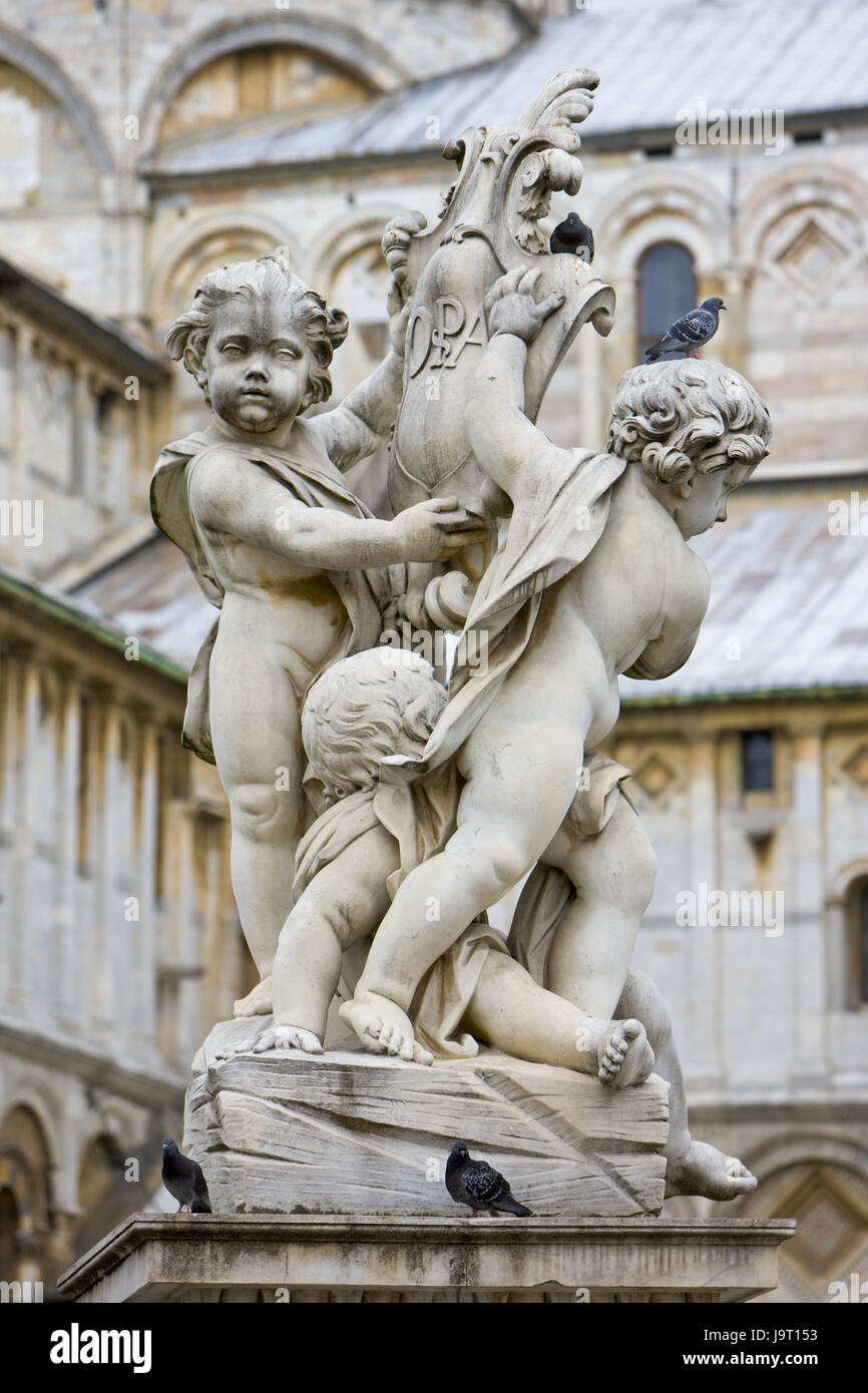 Italy,Tuscany,Pisa,Piazza del Duomo,sculpture,background cathedral,Europe,structures,historically,architecture,art,culture,Duomo Santa Maria Assunta,church,sacred construction,church,Campo dei Miracoli,statue,putting,outside area,place of interest,UNESCO-world cultural heritage,outside, Stock Photo