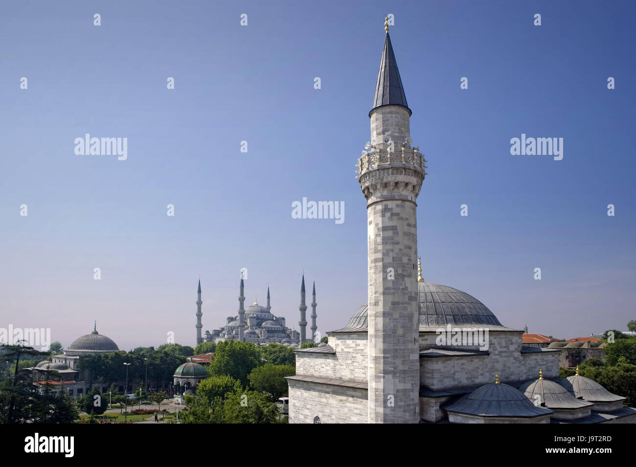 Turkey,Istanbul,Firuz Aga Mosque,sultan Ahmet Camii,'blue mosque',town,city,metropolis,port,culture,faith,religion,Islam,structures,historically,architecture,church,sacred construction,Sultan-Ahmet-Camii,sultan's Ahmed's mosque,mosques,domed building,towers,landmarks,places of interest,minarets,domes,heavens,blue,cloudless, Stock Photo