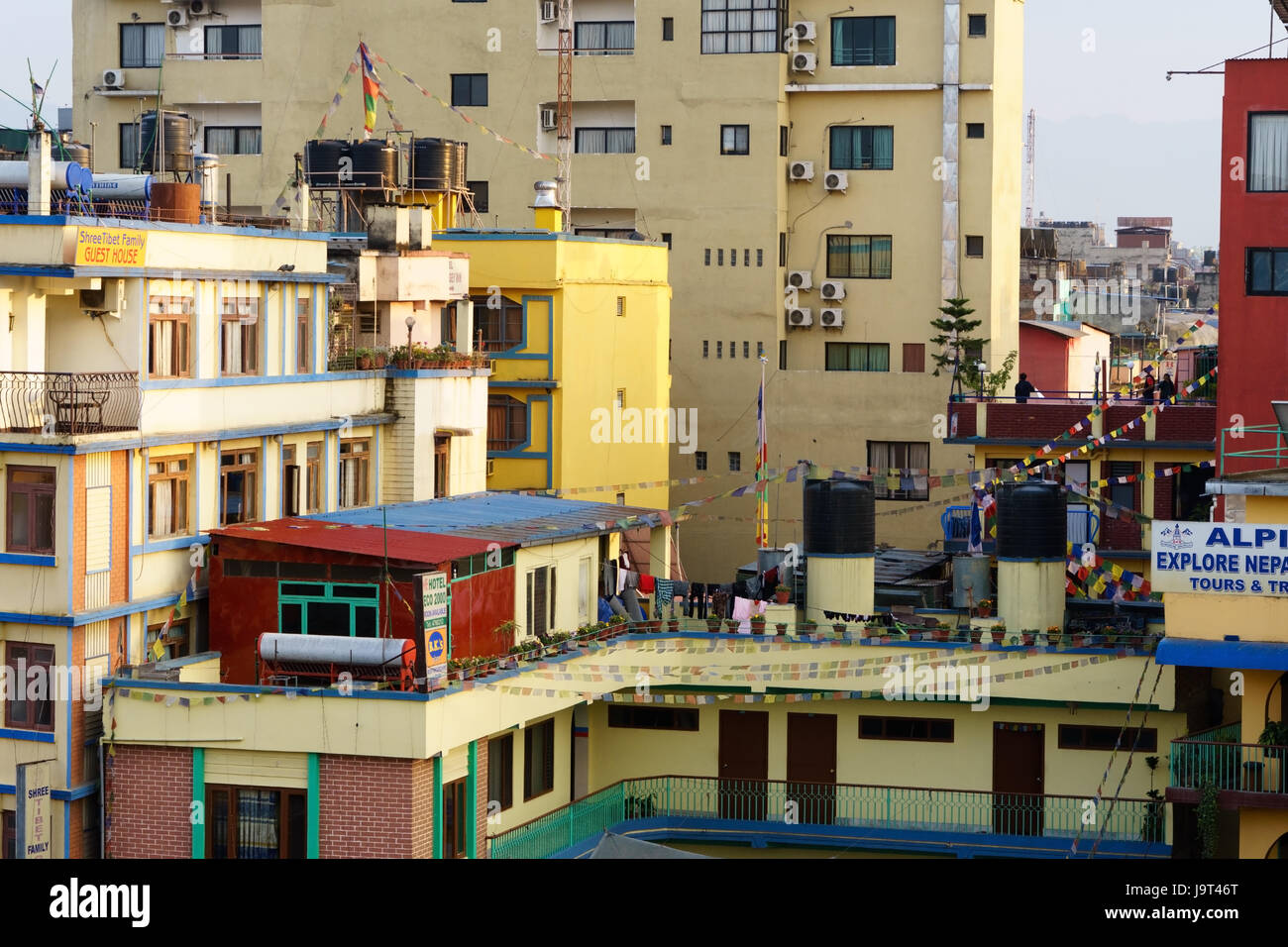 Colorful buildings in the district of Thamel, Kathmandu, Nepal. Stock Photo