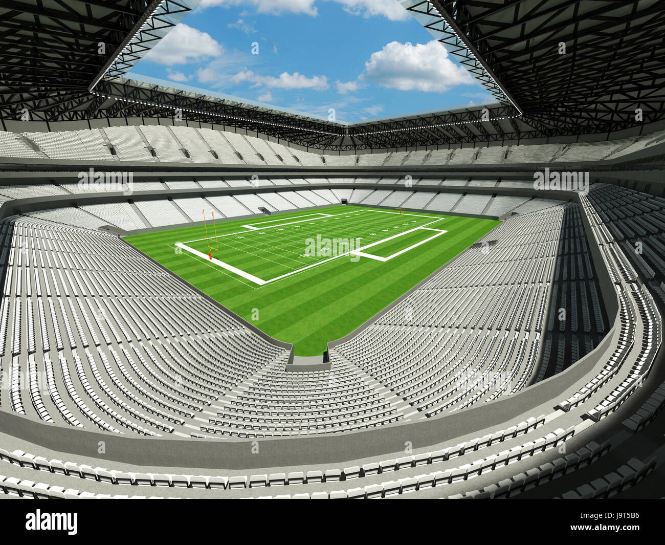 Spectators Box 3D render of large American football stadium with white seats and VIP ...