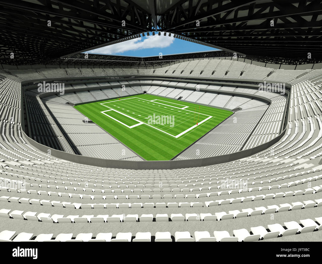 3D render of large American football stadium with white seats and VIP ...