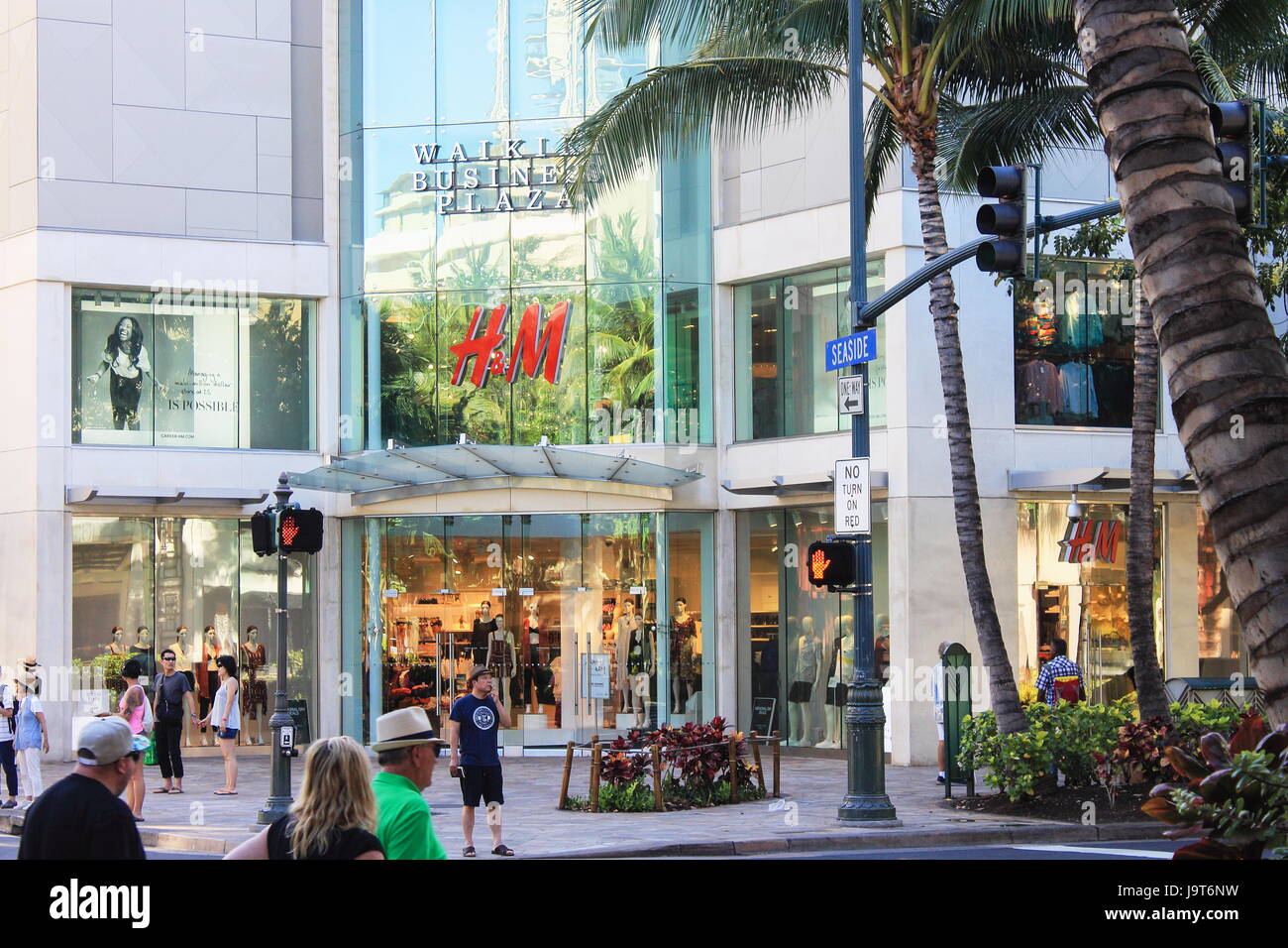 Downtown Waikiki Outside The Waikiki Business Plaza Stock Photo