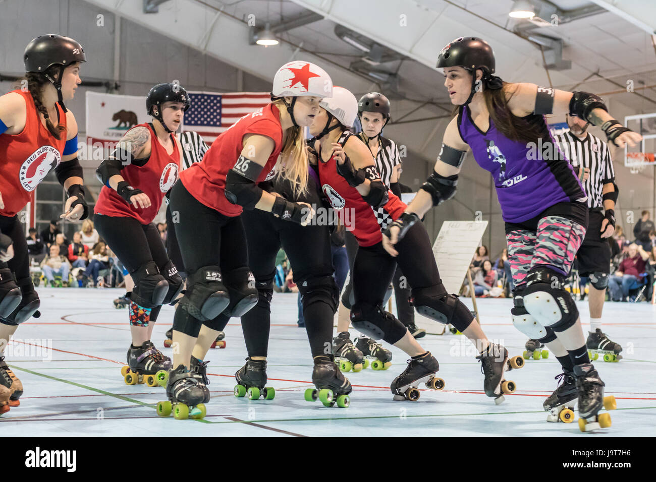 Roller derby action in Redding, California Stock Photo Alamy