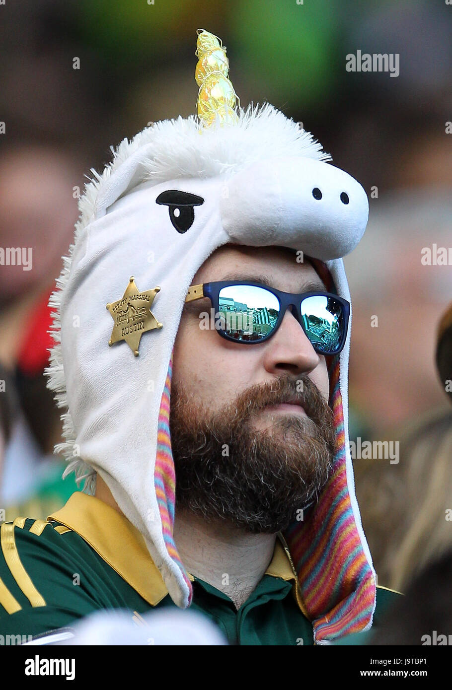 June 02, 2017. Portland Timbers fans get their gear on for the MLS