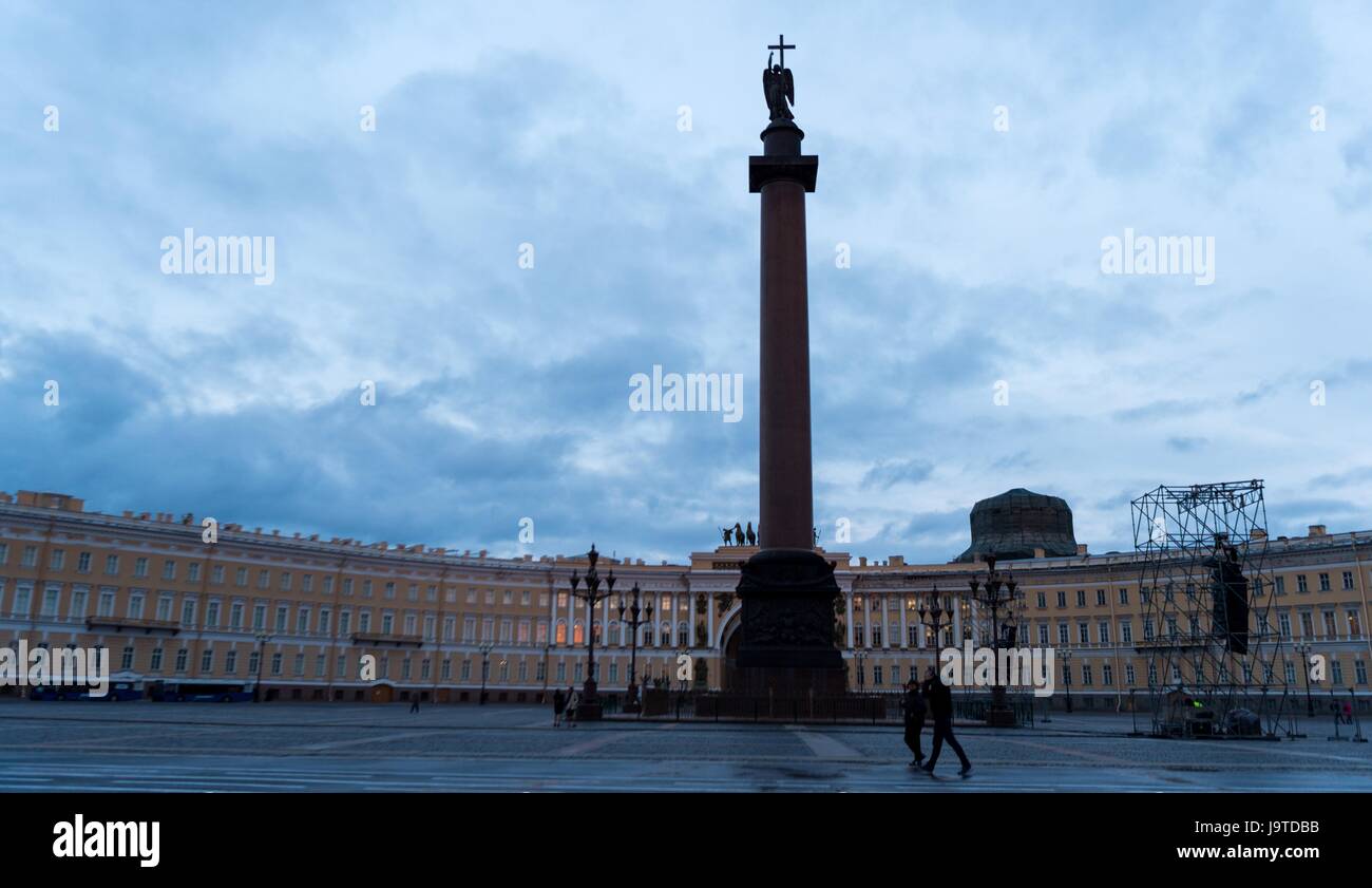 View of the Alexander Column in Saint Petersburg, Russia, 2 June 2017
