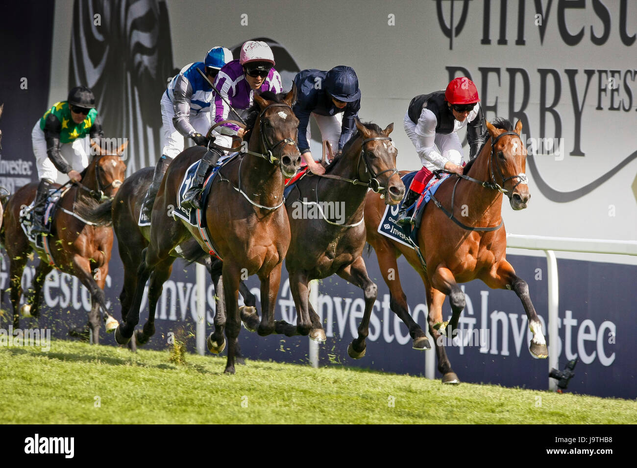 Epsom, Surrey, UK 2nd June, 2017 winner Wings of Eagles (left) with