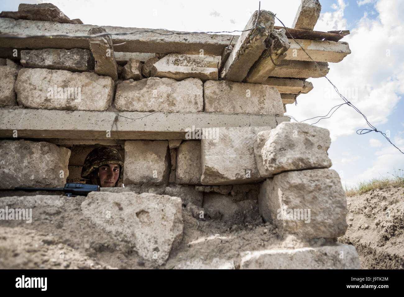Martakert, Martakert, Nagorno Karabakh. 31st May, 2017. Soldier of Nagorno Karabakh army in the trenches close to Martakert frontline, less than 300 meters of the Azerbaijan army positions. Credit: Celestino Arce/ZUMA Wire/Alamy Live News Stock Photo