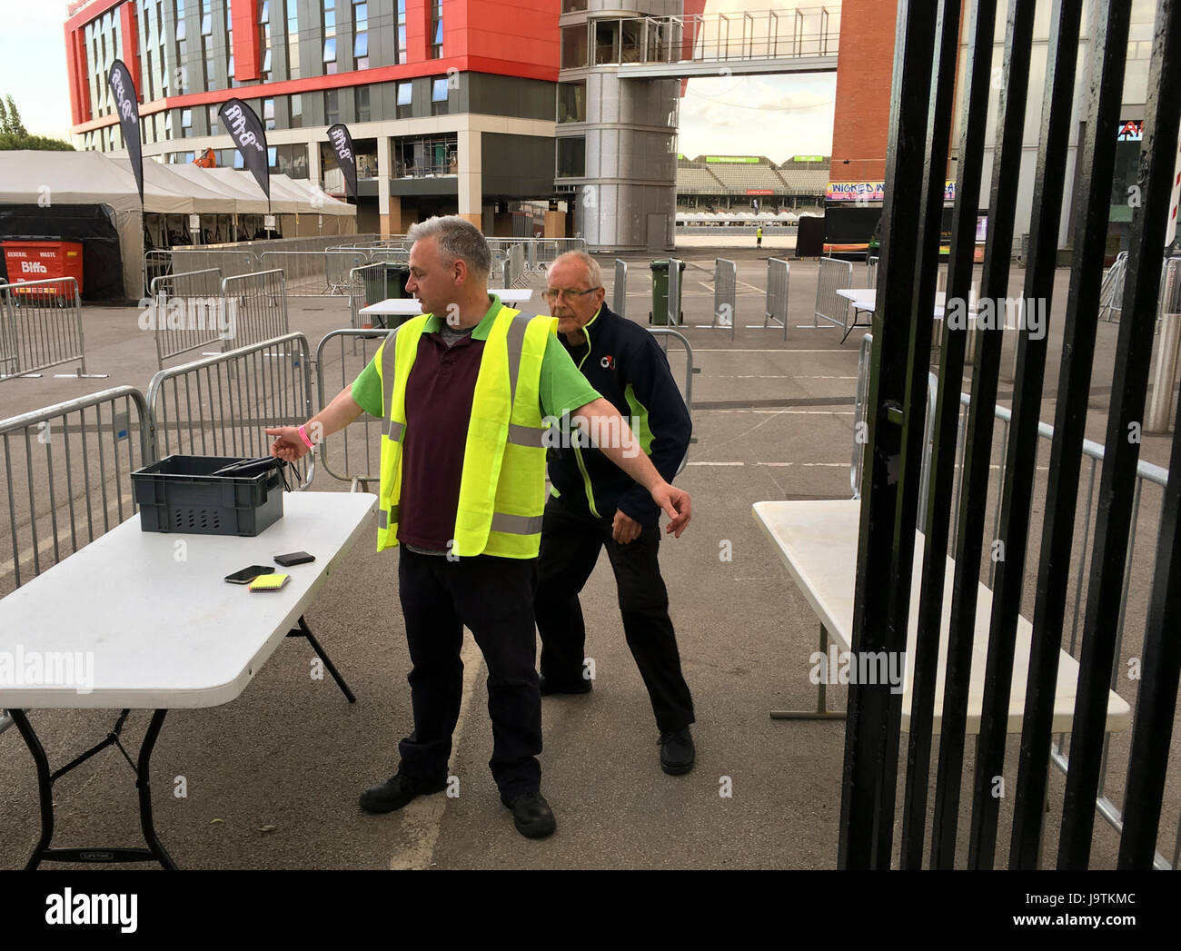 Manchester, UK. 3rd June, 2017. Even officials are security checked for tomorrows One love concert at the Emirates Old Trafford stadium. Credit: GARY ROBERTS/Alamy Live News Stock Photo