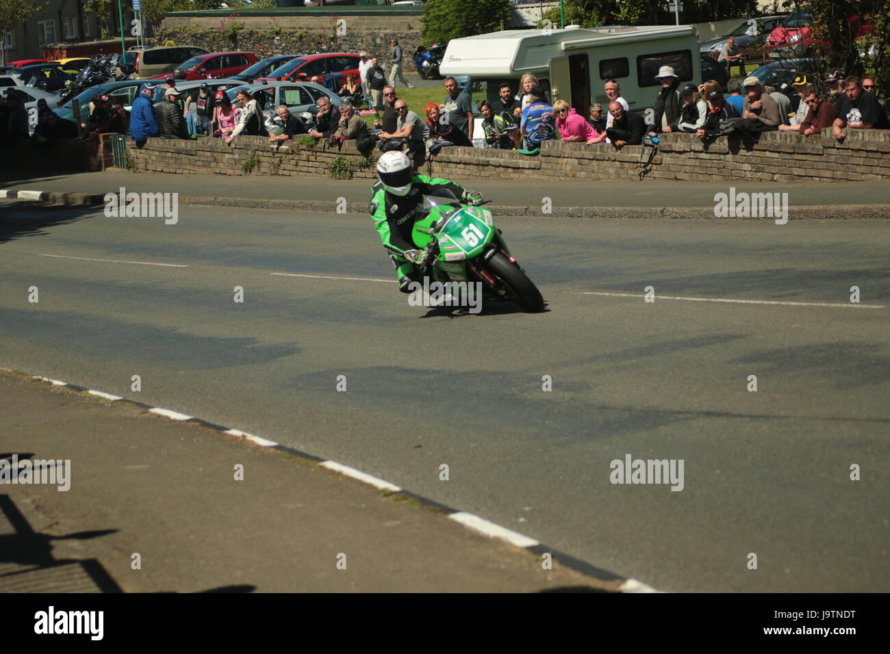 Isle of Man TT Races, Sidecar, Supersport/Lightweight/Newcomers (all classes) Qualifying Session and Practice Race. Saturday, 3 June 2017. 51 Ian Gardner on his lightweight Kawasaki of the Utilergy-Curtis Site Services Team. Credit: Eclectic Art and Photography/Alamy Live News. Stock Photo